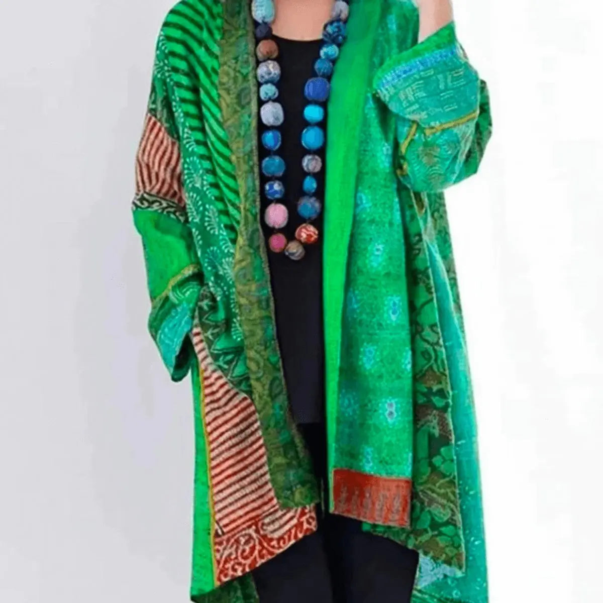 Cárdigan largo de punto para mujer, de patchwork y abierto por delante