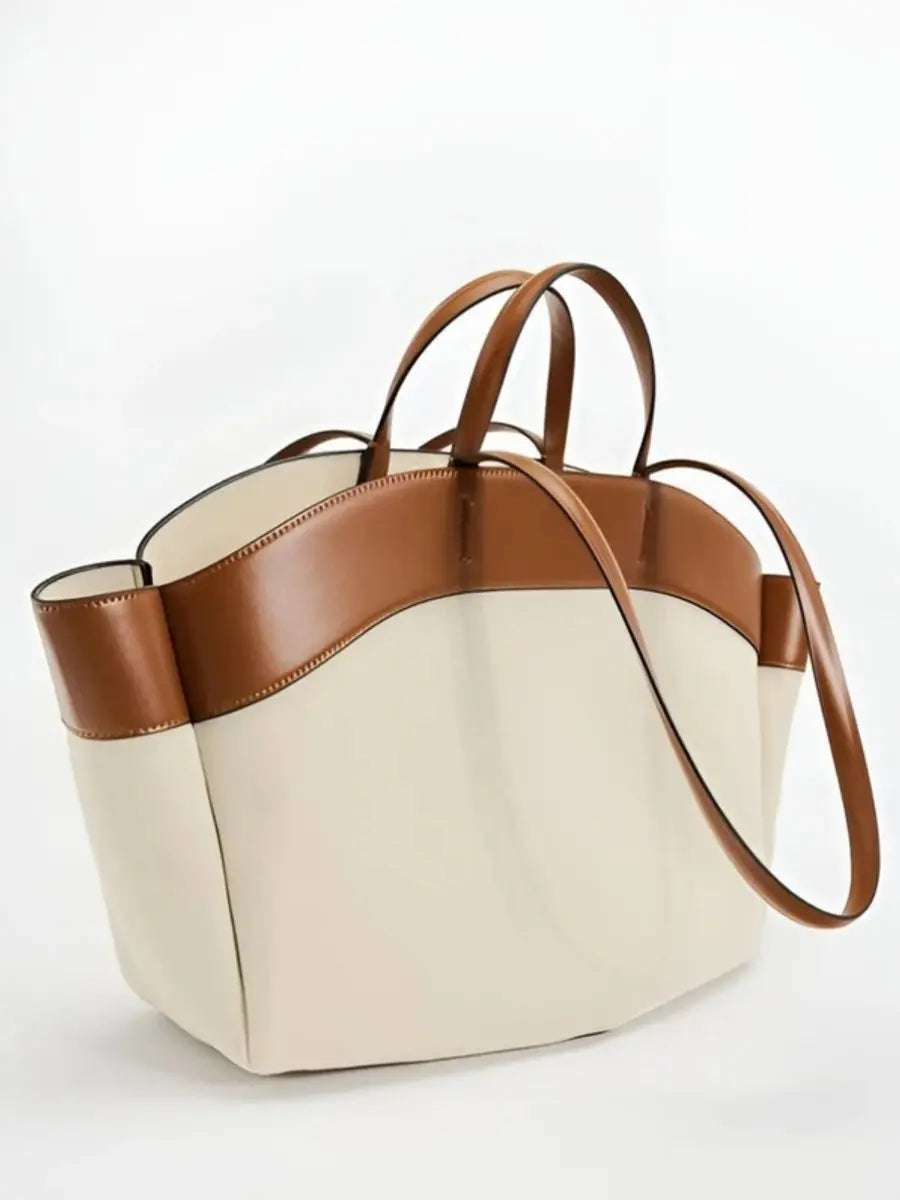 Bolso shopper grande de lona con detalles de piel y asas para el hombro para mujer