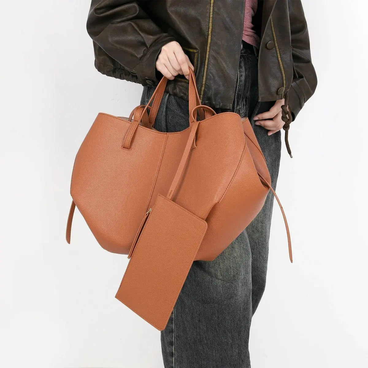 Bolso tote grande de hombro de piel sintética vintage para mujer