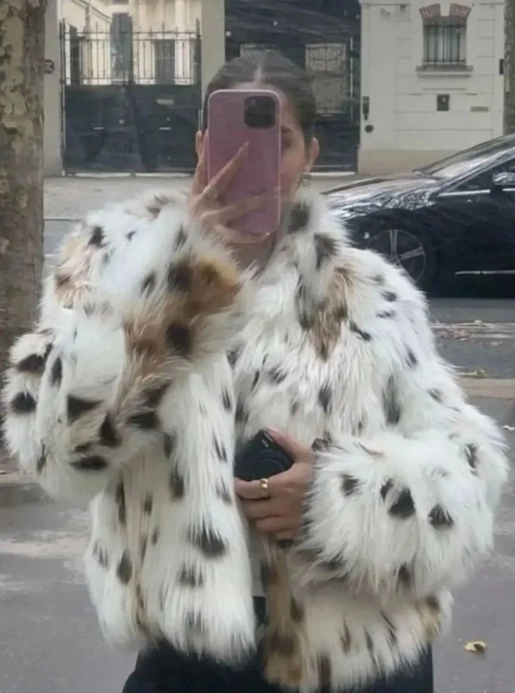 Abrigo de pelo sintético con estampado de leopardo para mujer