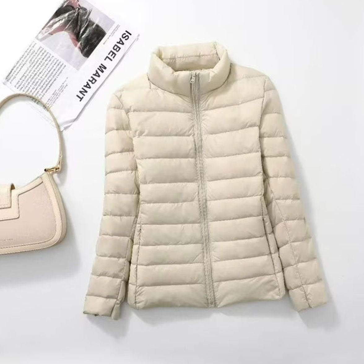 Chaqueta ligera acolchada de primavera con cuello alto para mujer