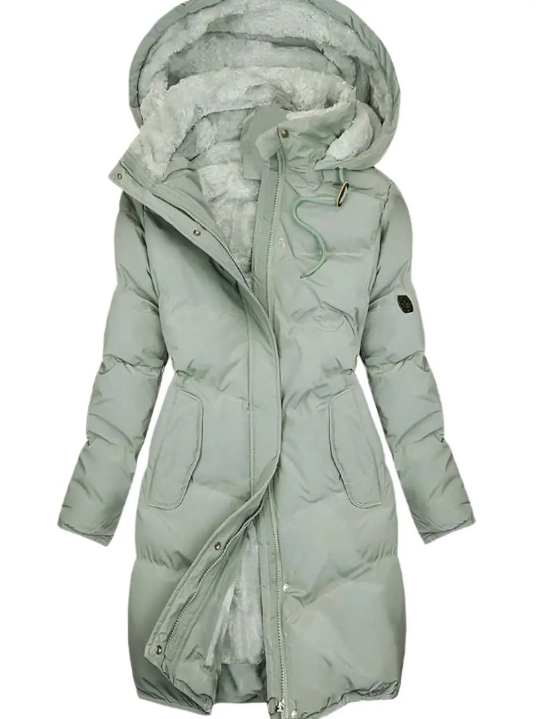 Abrigo largo acolchado de invierno con capucha y forro polar para mujer