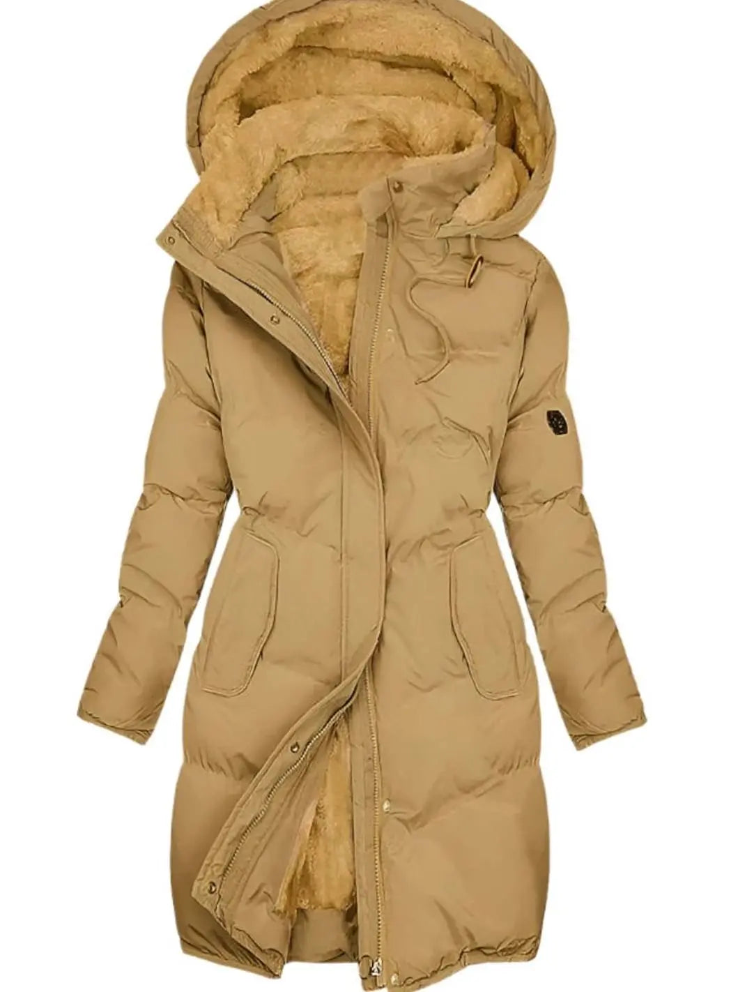 Abrigo largo acolchado de invierno con capucha y forro polar para mujer