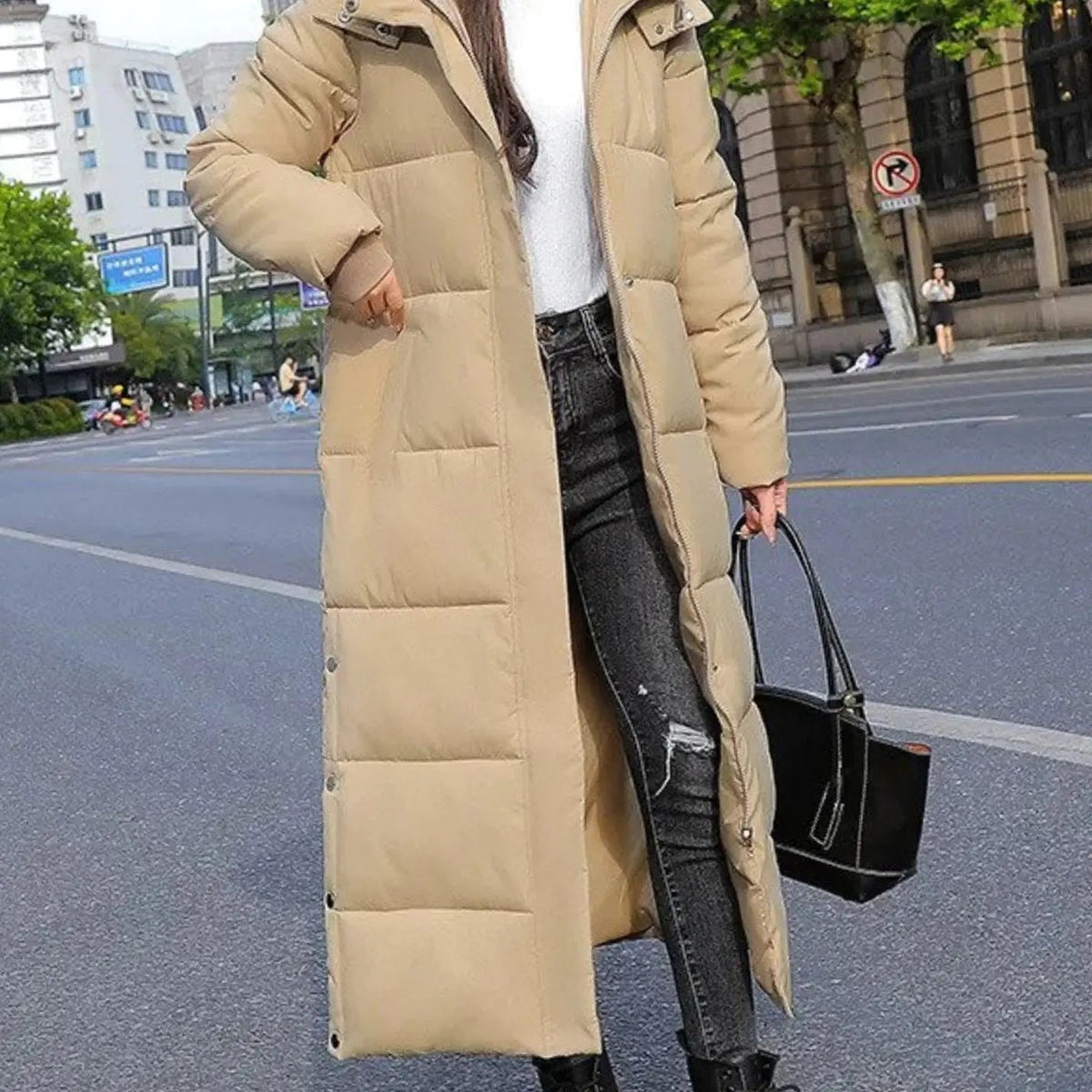 Abrigo largo acolchado de invierno con cremallera para mujer