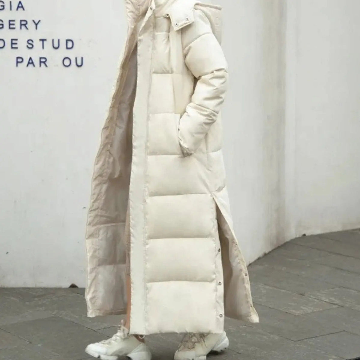 Abrigo largo acolchado de invierno con cremallera para mujer