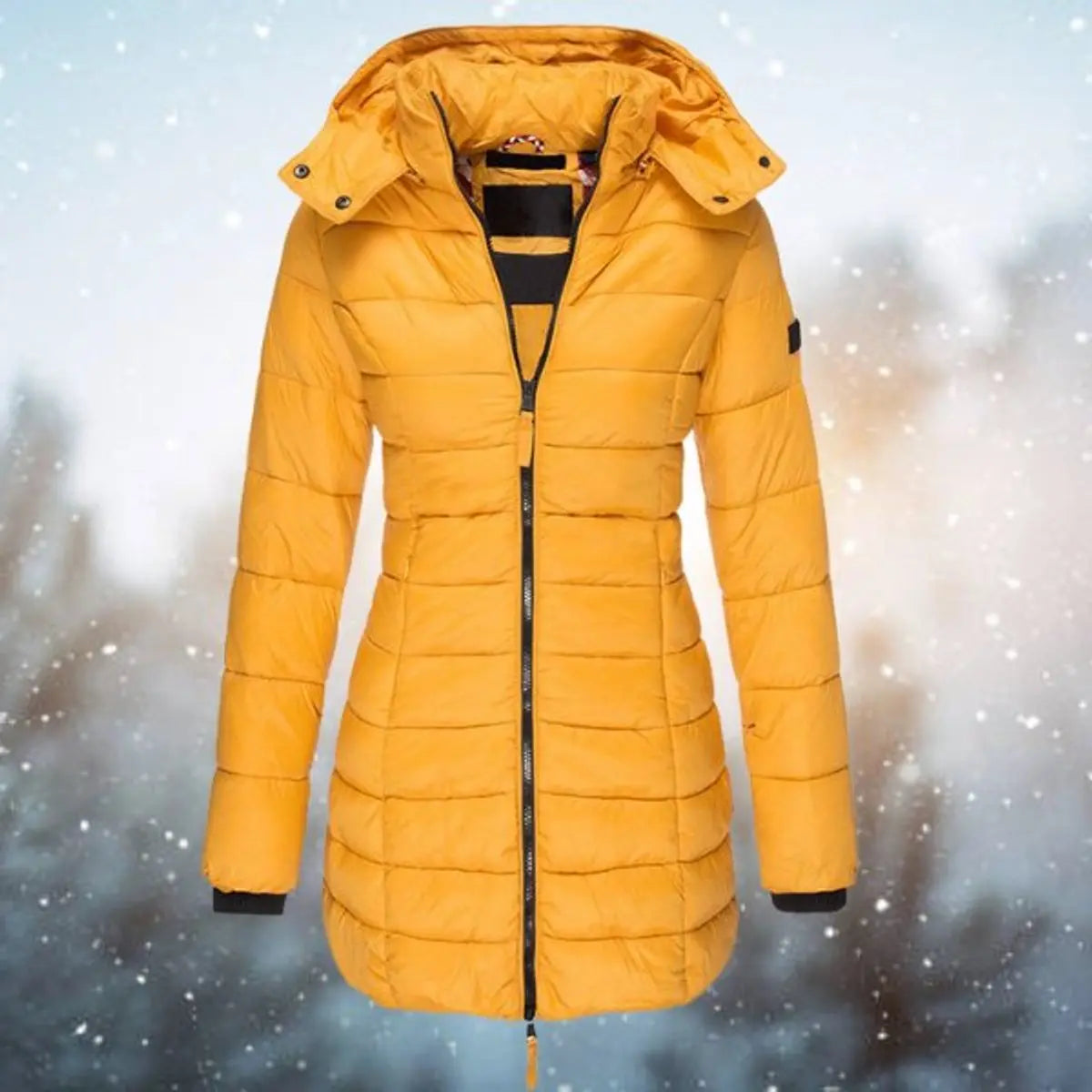 Chaqueta larga acolchada con capucha, forro y relleno para mujer