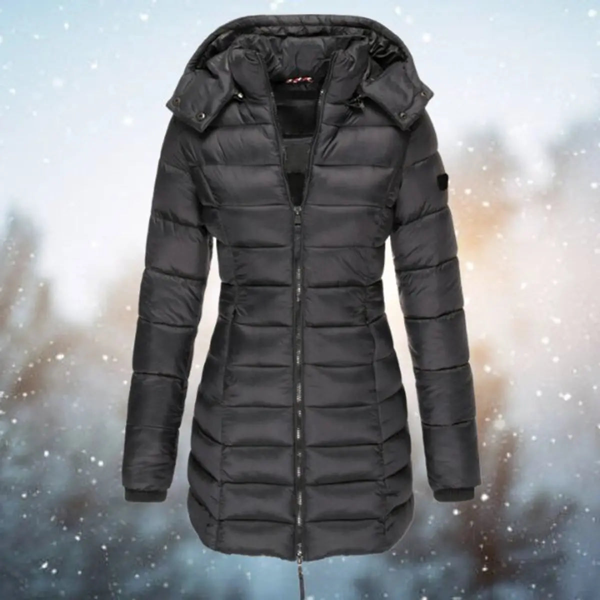 Chaqueta larga acolchada con capucha, forro y relleno para mujer