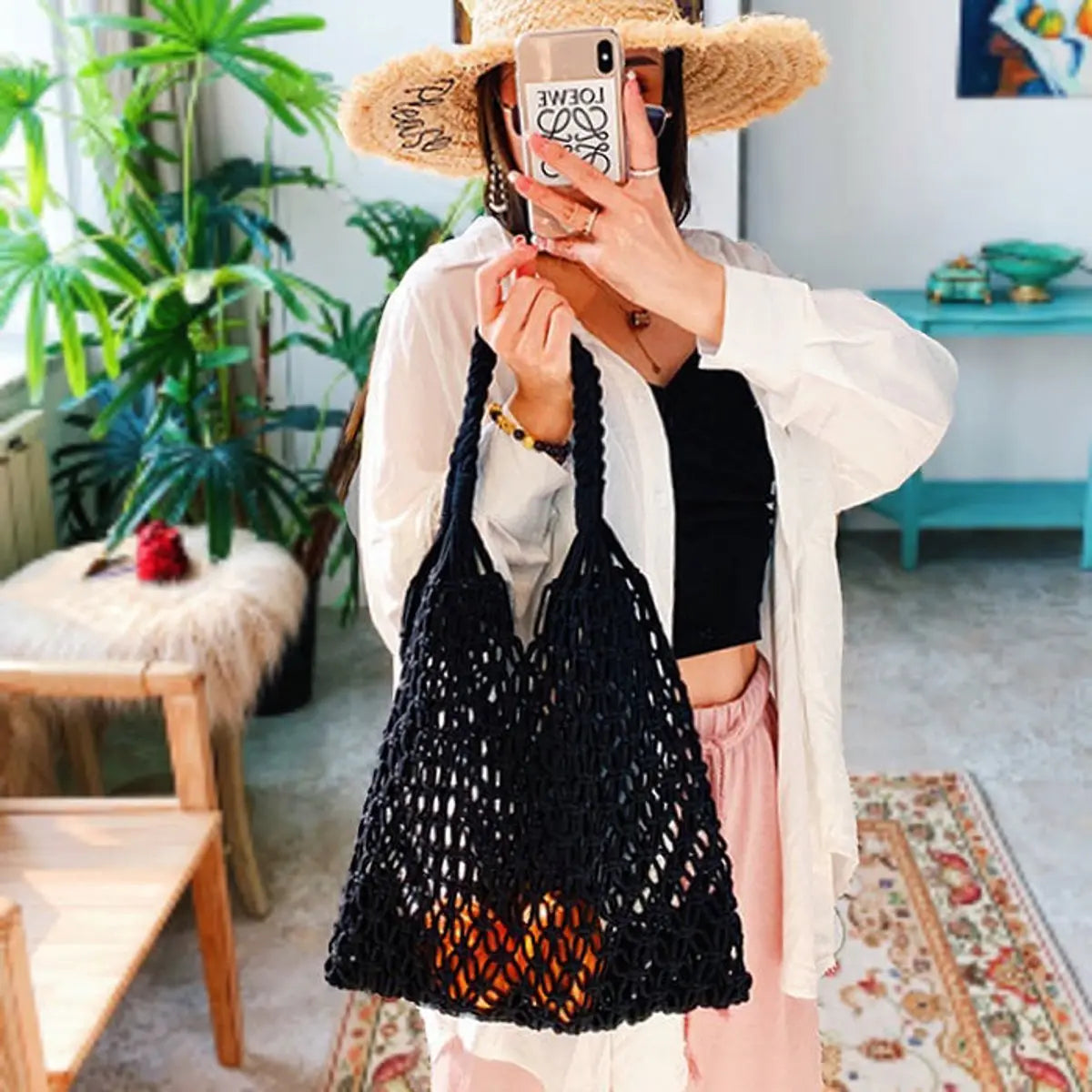 Bolso tote de red de algodón y macramé para mujer