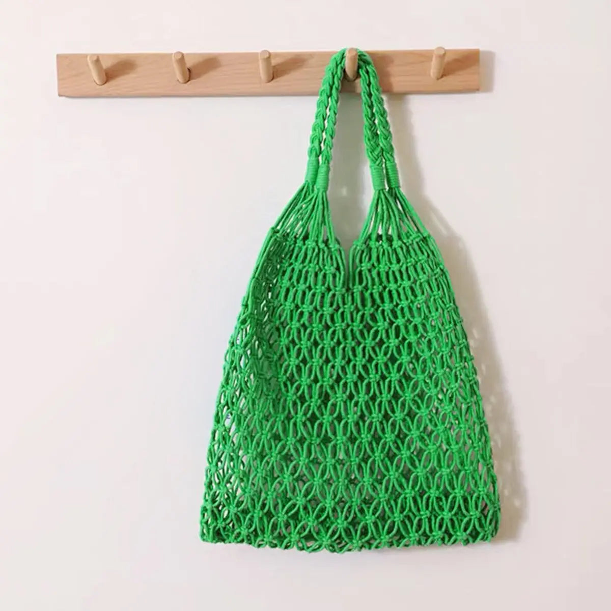 Bolso tote de red de algodón y macramé para mujer