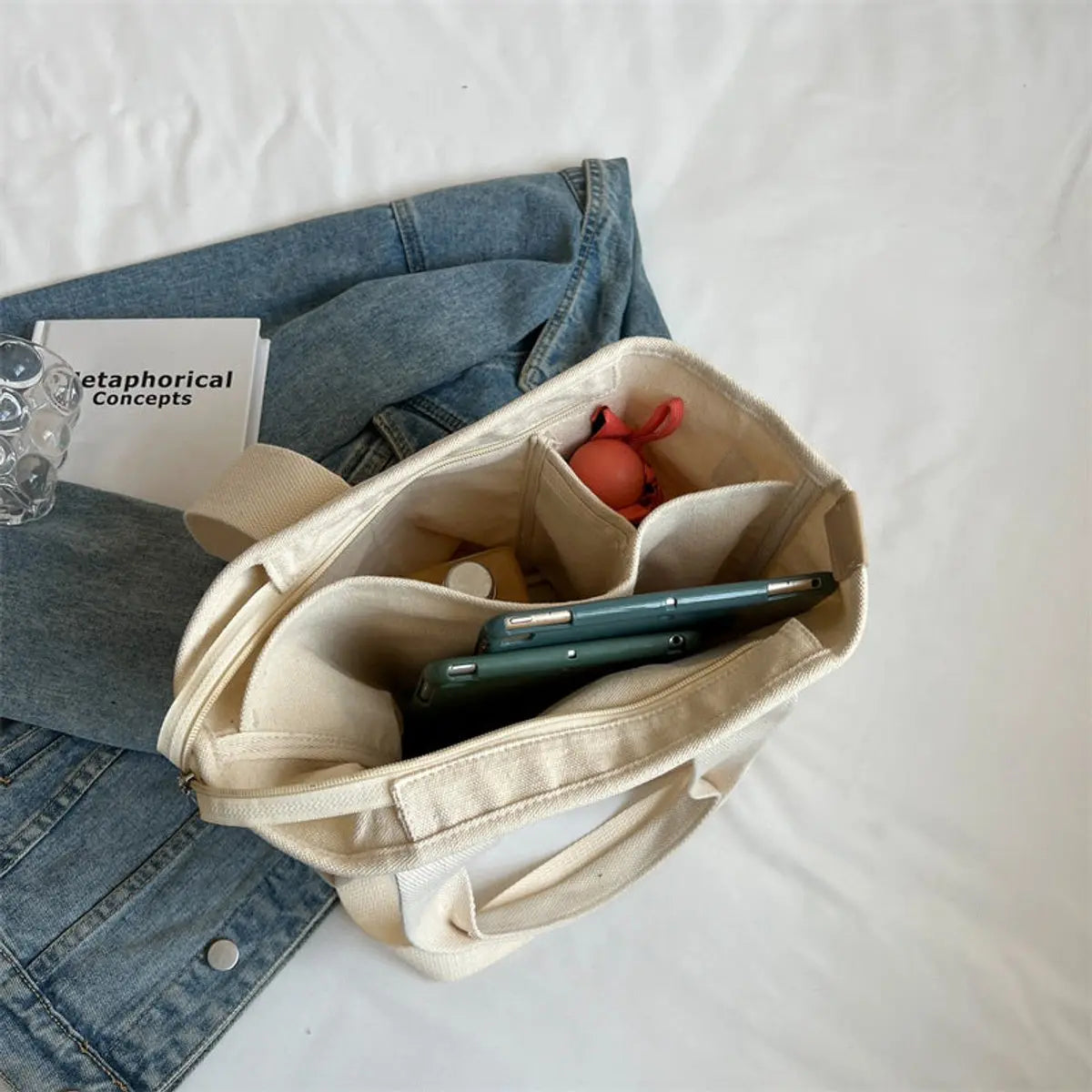 Bolso tote de lona multifunción con correa ajustable para mujer
