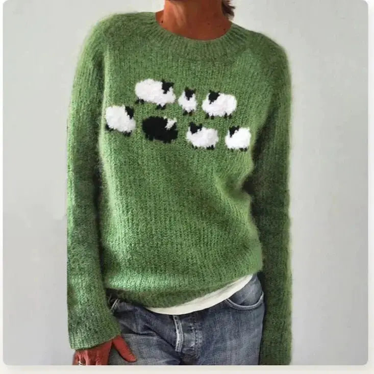 Jersey nórdico multicolor de corte holgado y cuello barco para mujer