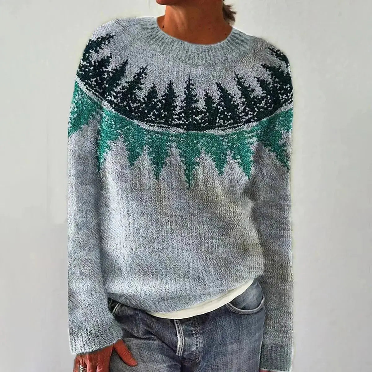Jersey nórdico multicolor de corte holgado y cuello barco para mujer
