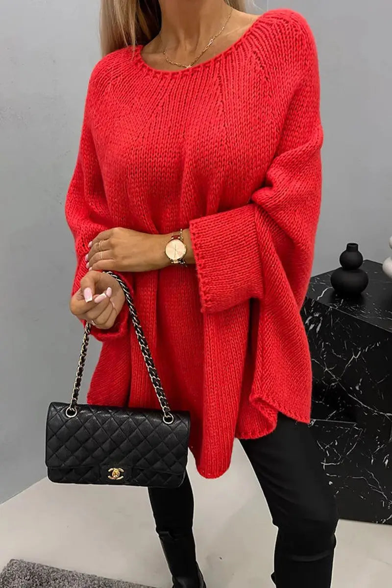 Suéter extragrande de punto con mangas murciélago y cuello redondo para mujer