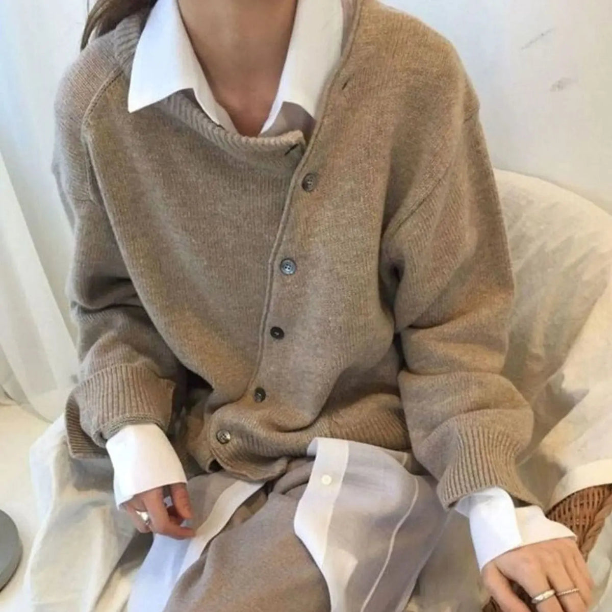 Cárdigan extragrande de punto grueso con botones frontales, puños acanalados y jersey para mujer