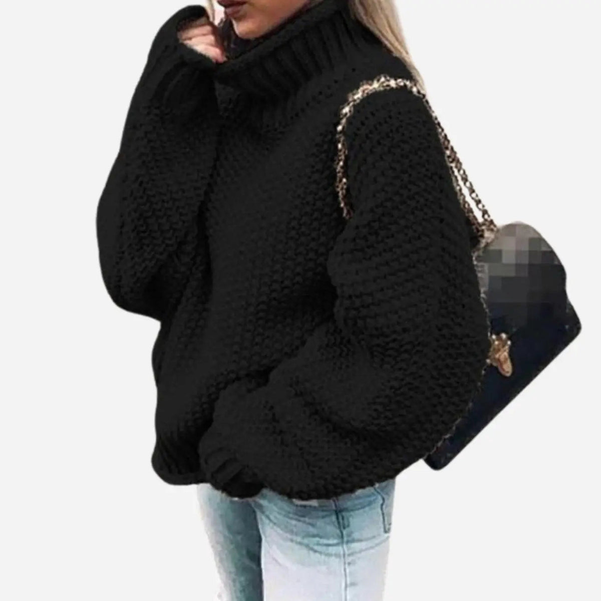 Jersey extragrande de punto grueso con cuello alto para mujer
