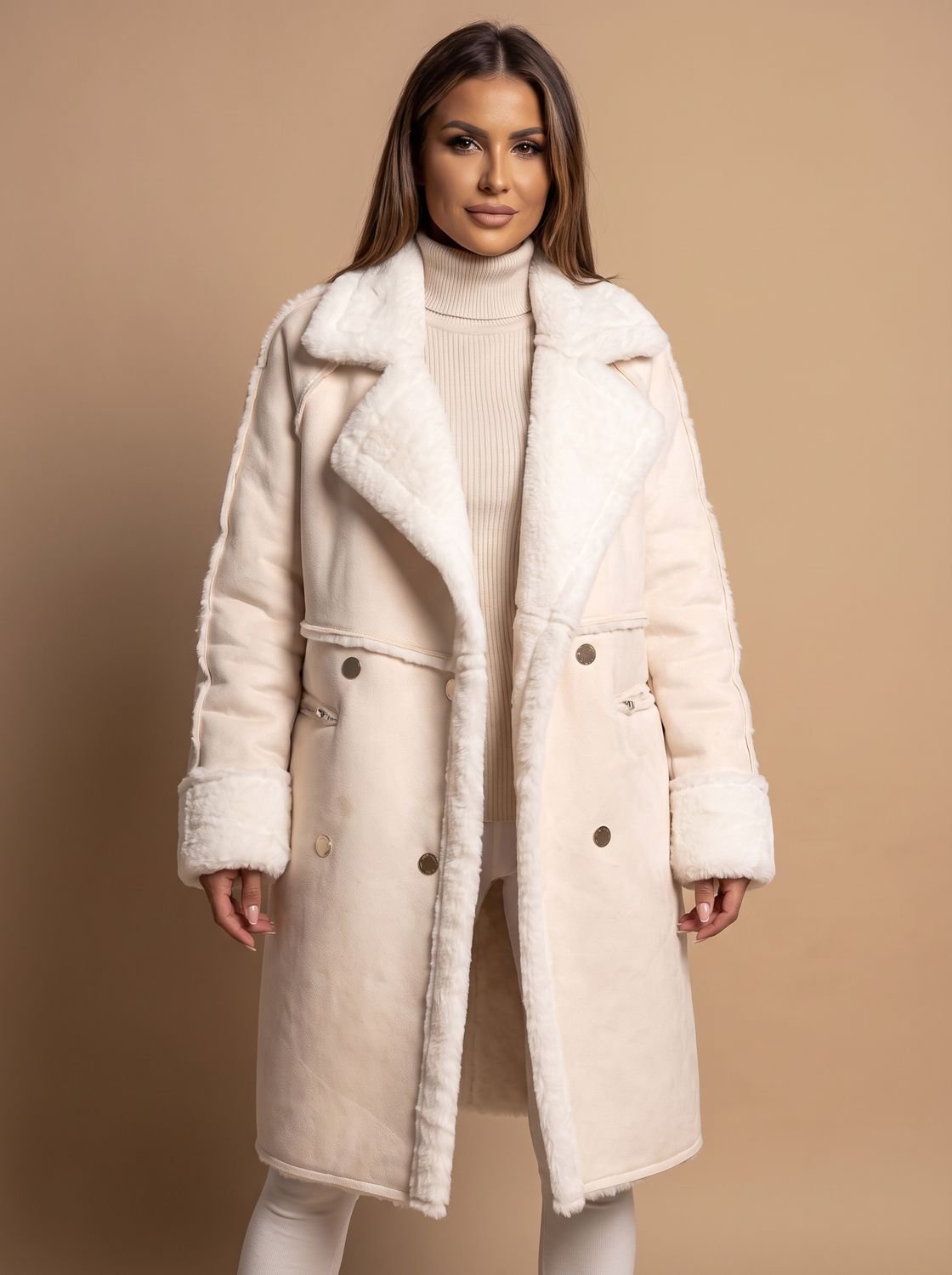 Ivy | Abrigo largo extragrande de borreguito sintético para mujer, cruzado