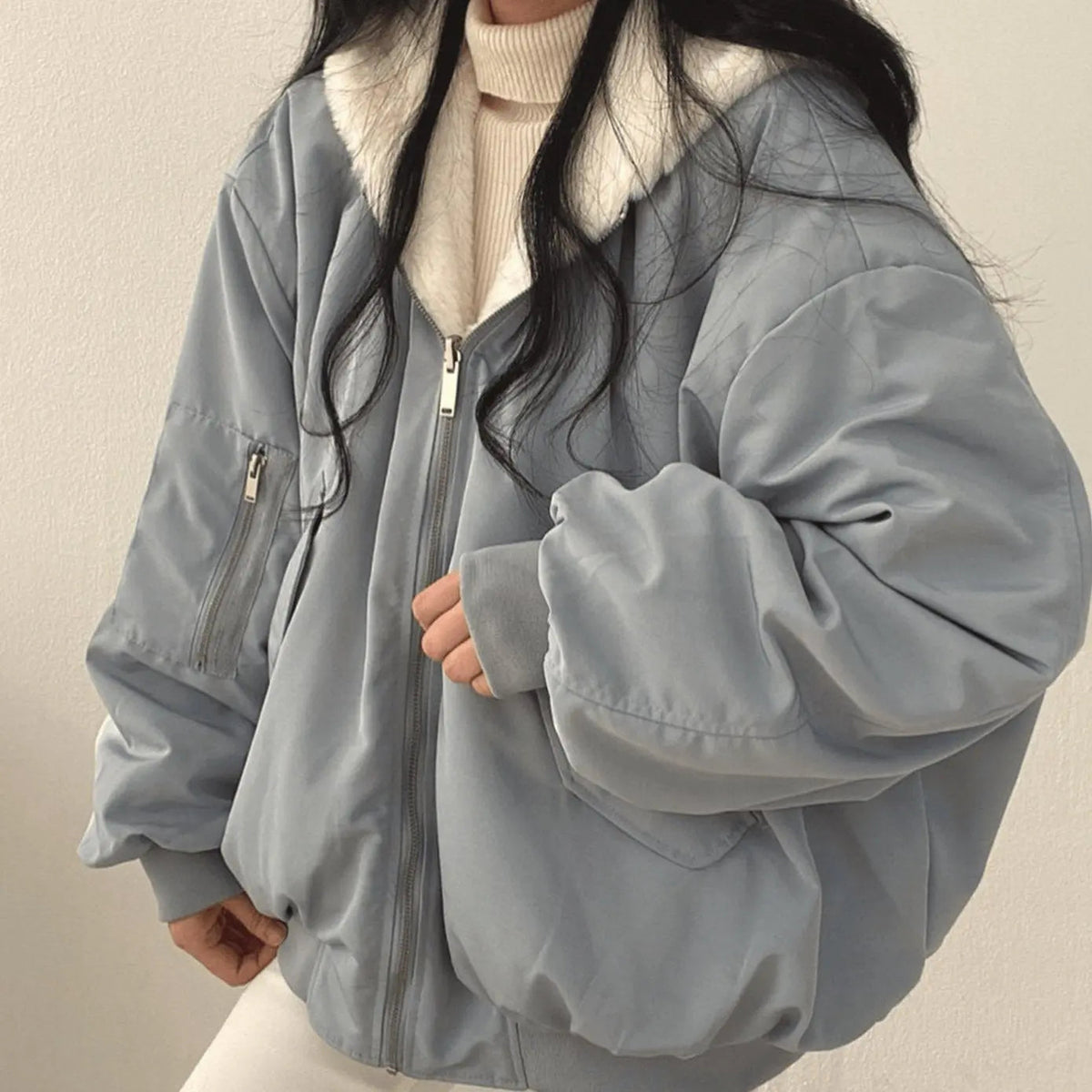 Chaqueta de invierno extragrande de forro polar con cremallera para mujer