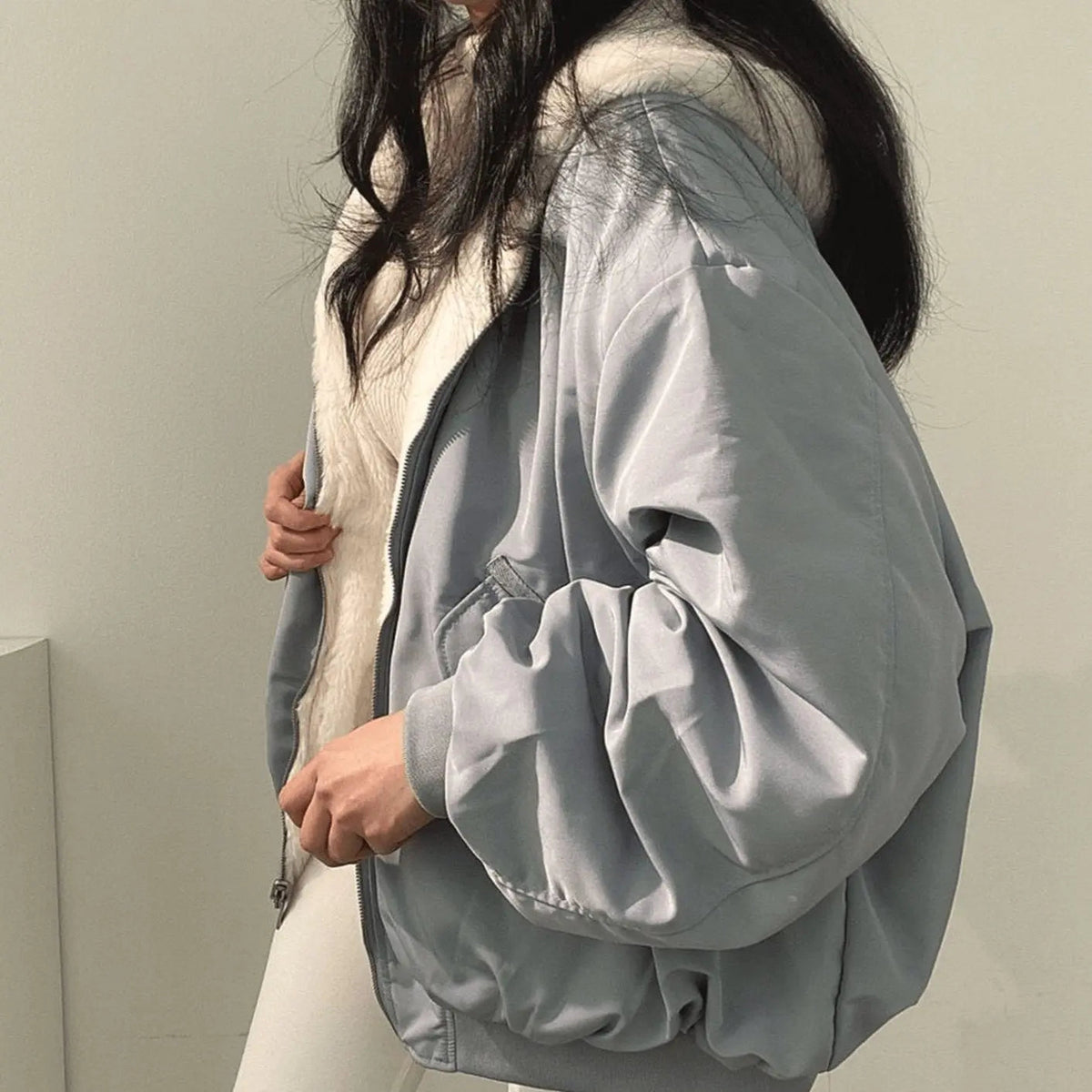 Chaqueta de invierno extragrande de forro polar con cremallera para mujer