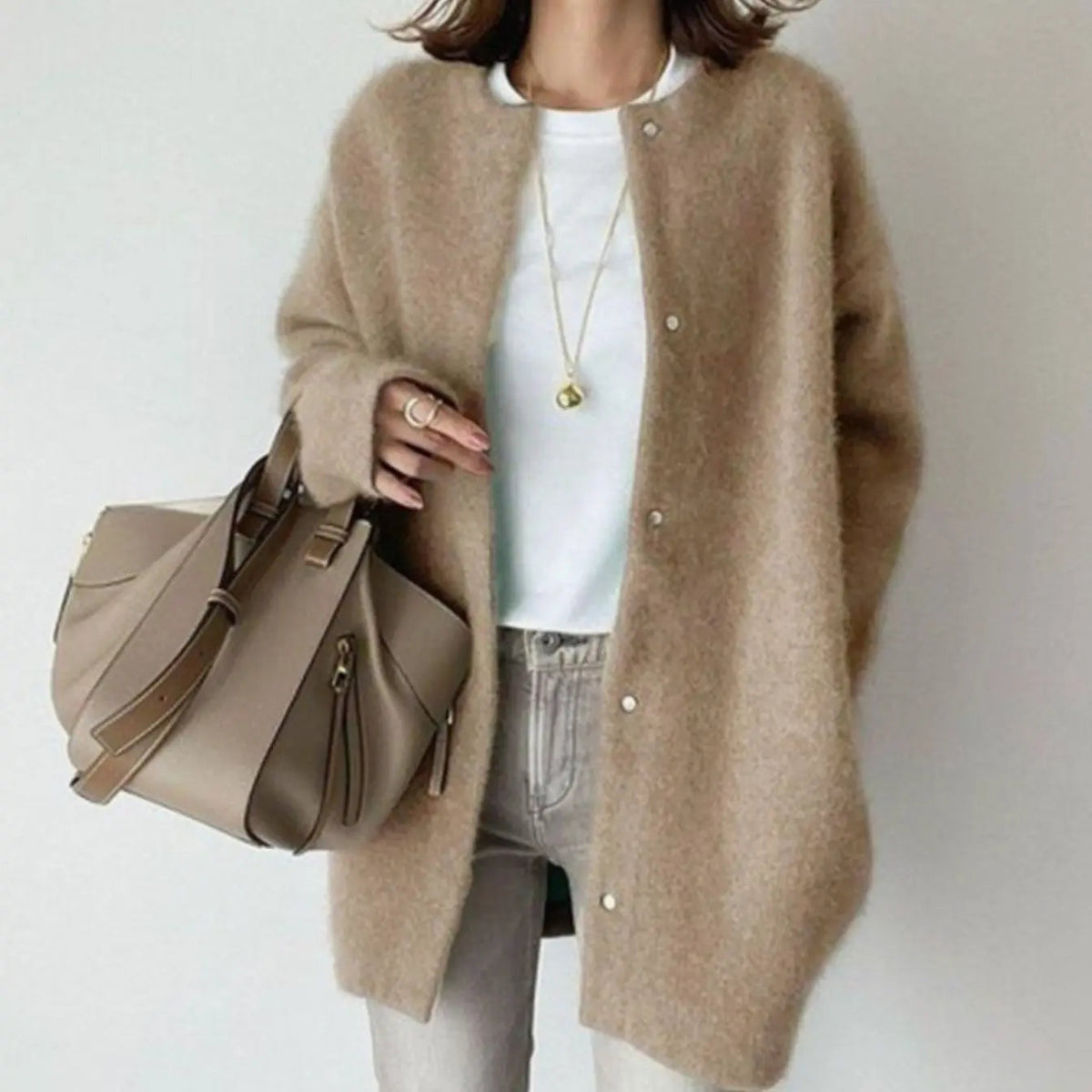 Cárdigan de invierno extragrande y mullido con botones para mujer