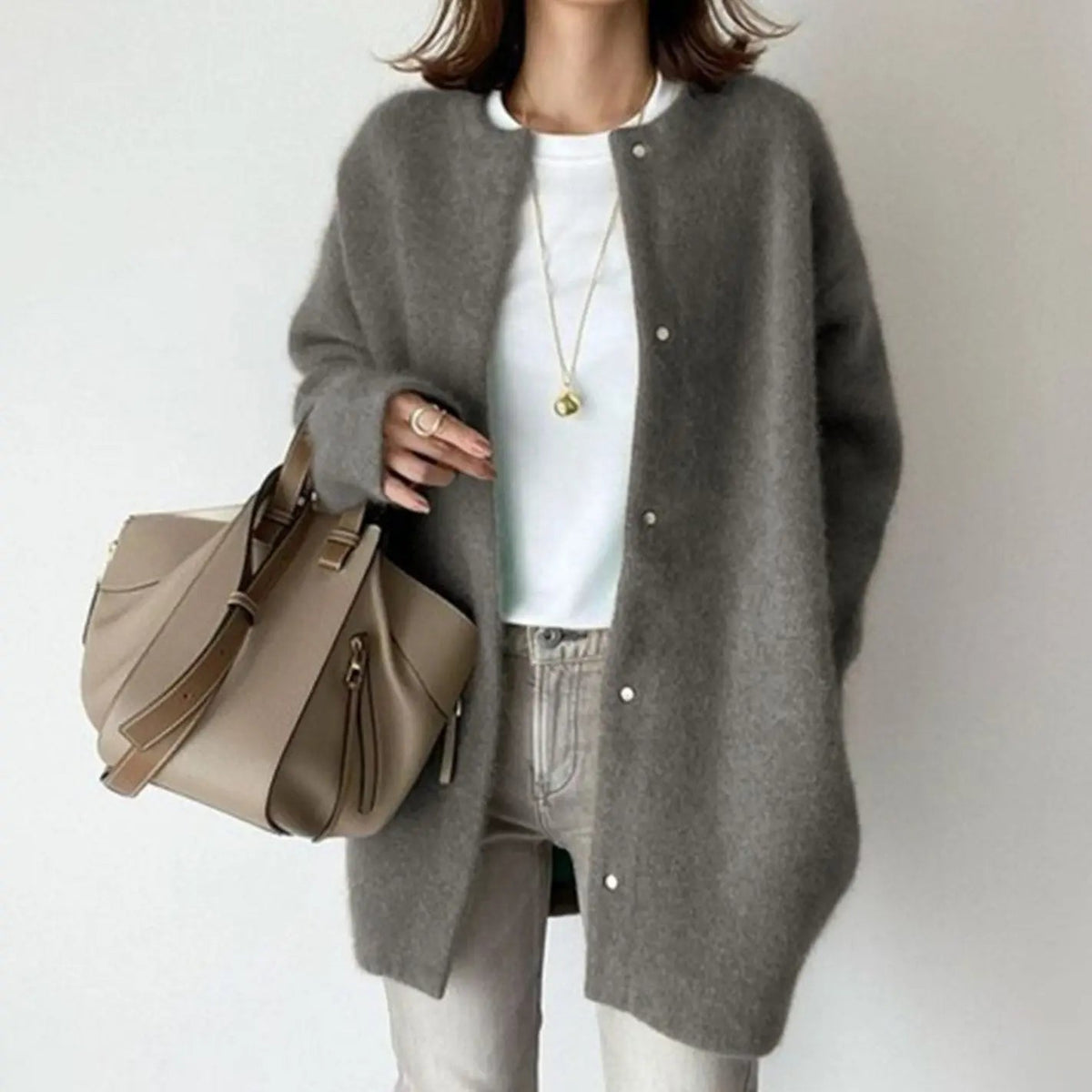 Cárdigan de invierno extragrande y mullido con botones para mujer