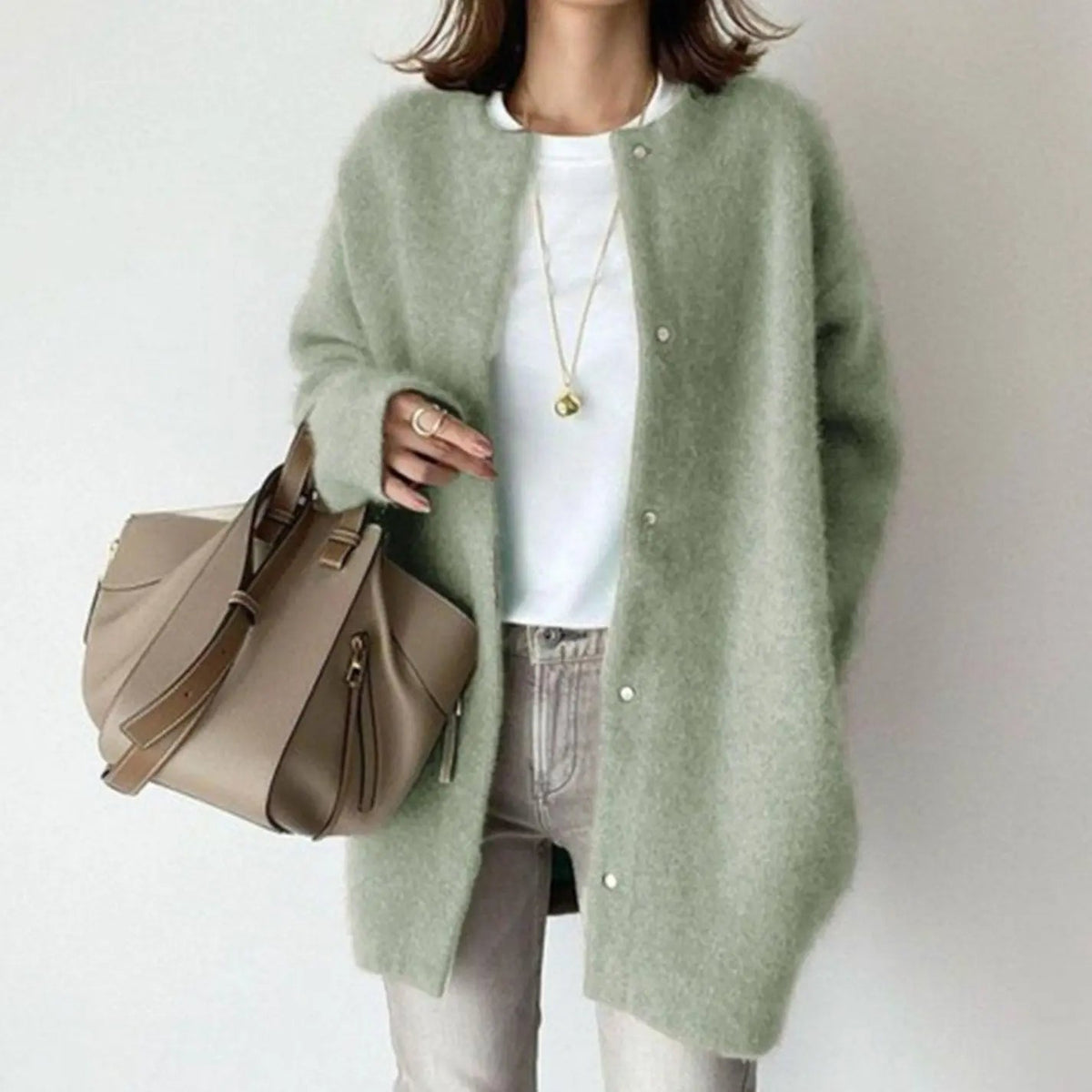 Cárdigan de invierno extragrande y mullido con botones para mujer