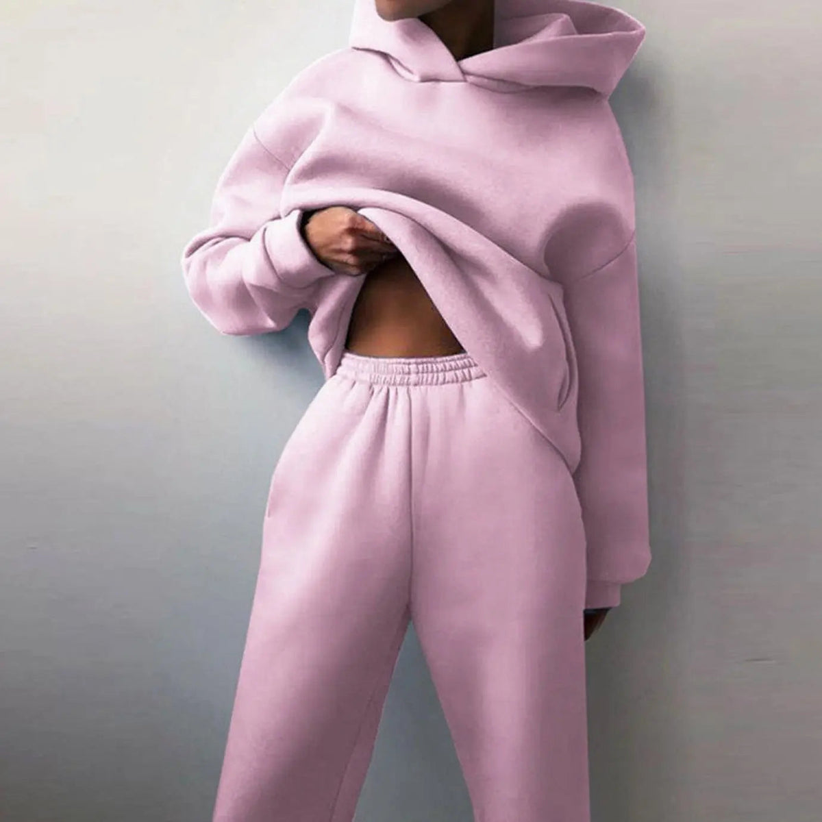 Conjunto de dos piezas extragrande para mujer con sudadera con capucha y pantalón jogger de cintura alta