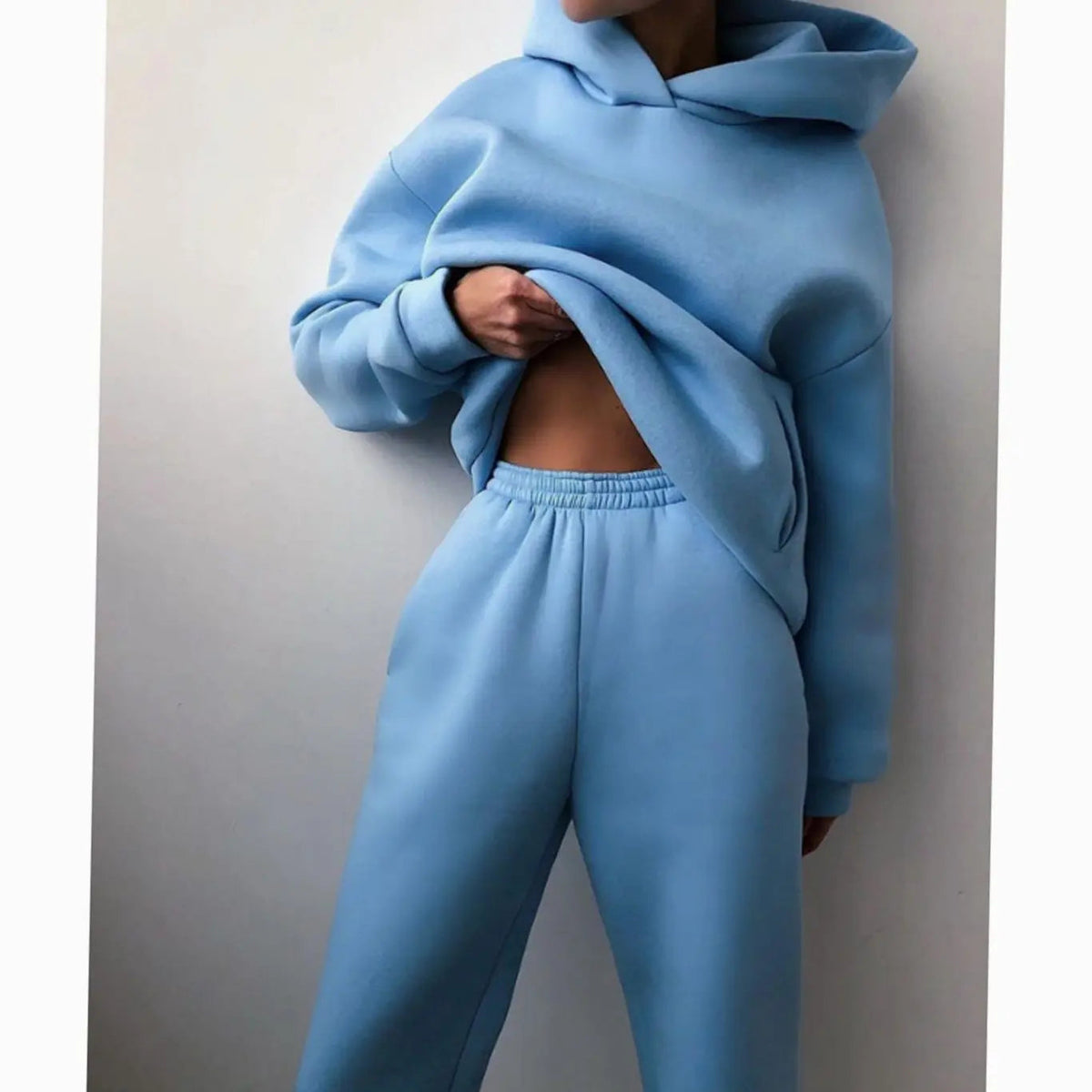 Conjunto de dos piezas extragrande para mujer con sudadera con capucha y pantalón jogger de cintura alta