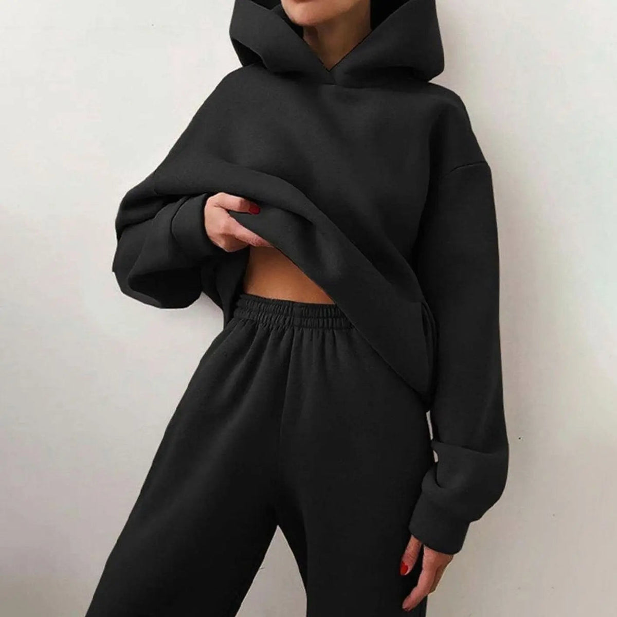 Conjunto de dos piezas extragrande para mujer con sudadera con capucha y pantalón jogger de cintura alta