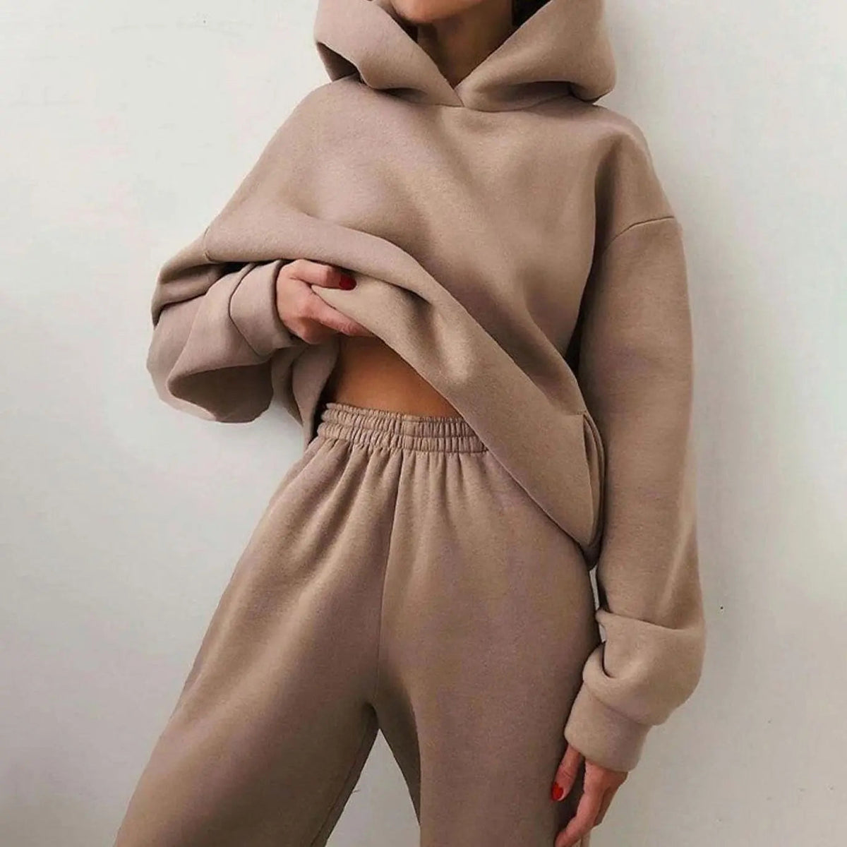 Conjunto de dos piezas extragrande para mujer con sudadera con capucha y pantalón jogger de cintura alta