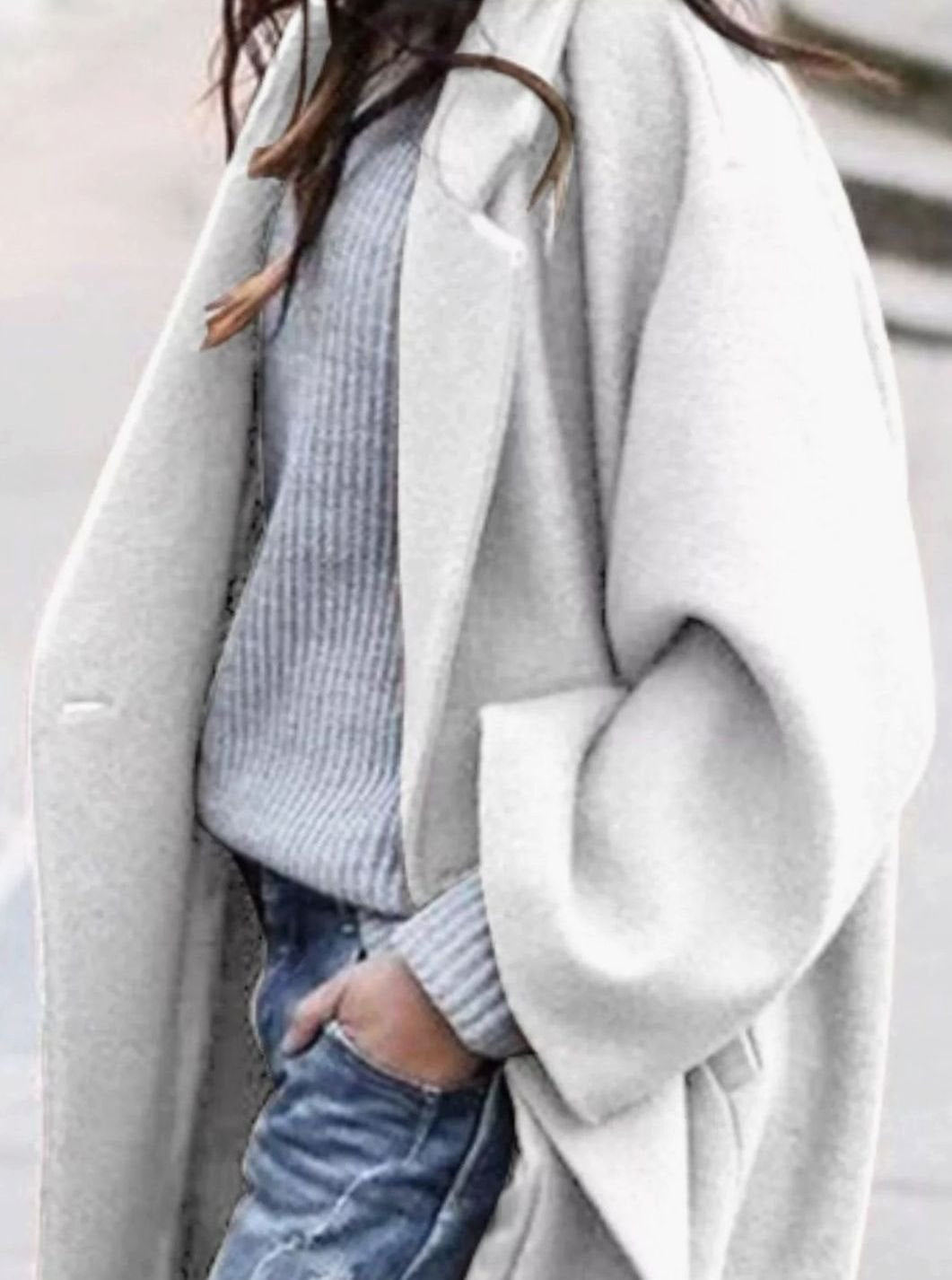 Abrigo largo de lana para mujer, extragrande, de una sola botonadura y de invierno