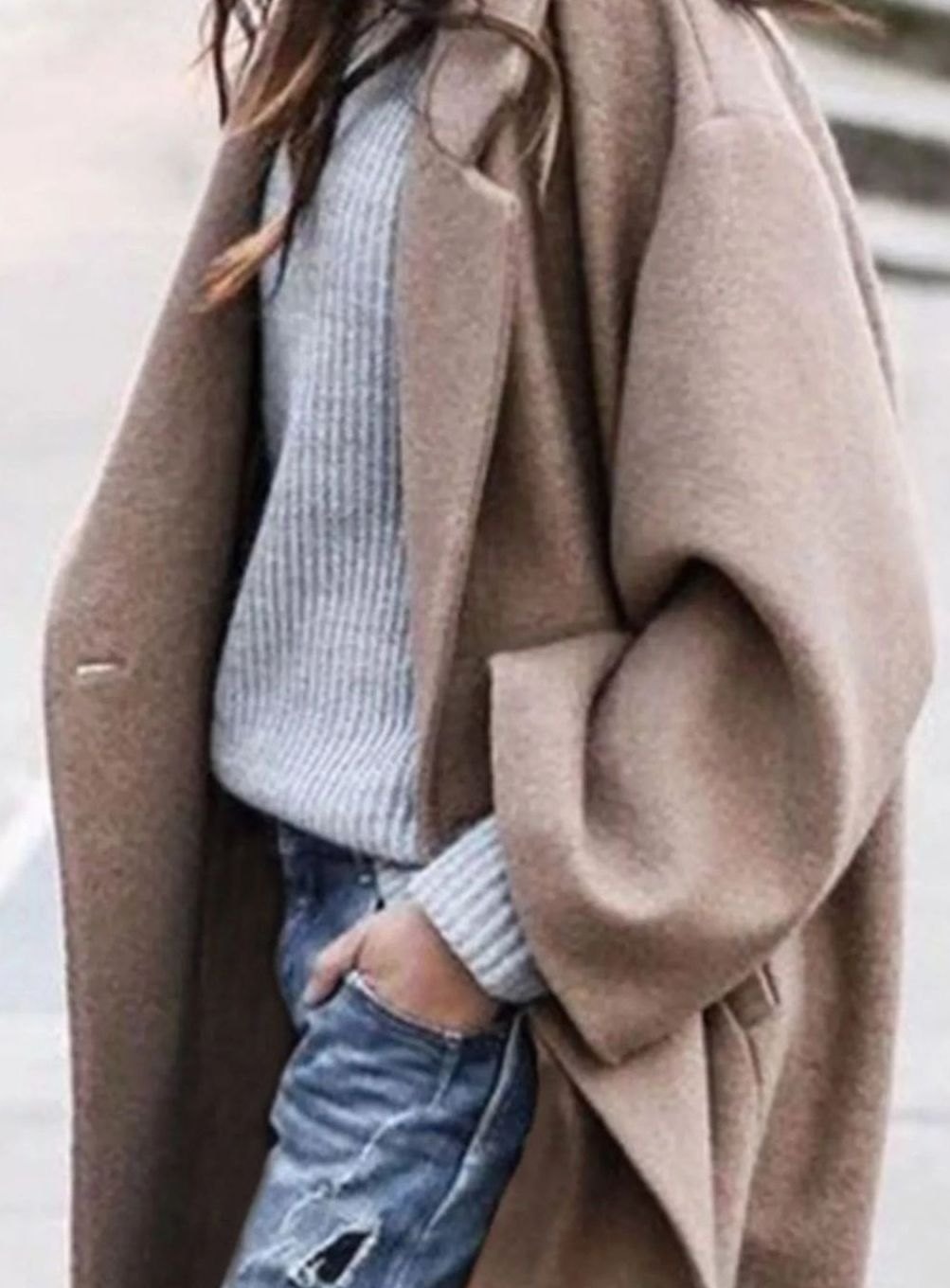 Abrigo largo de lana para mujer, extragrande, de una sola botonadura y de invierno