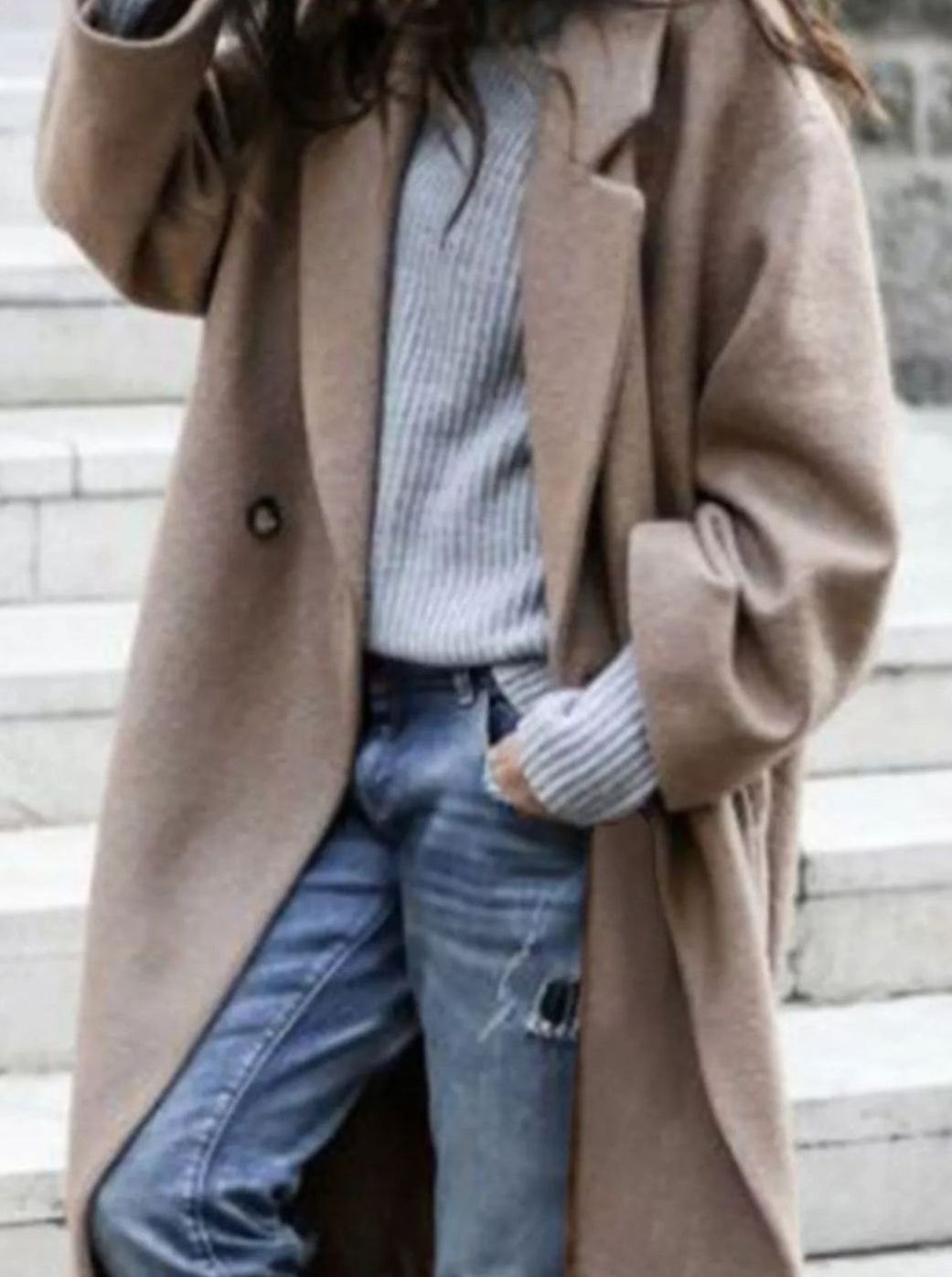 Abrigo largo de lana para mujer, extragrande, de una sola botonadura y de invierno
