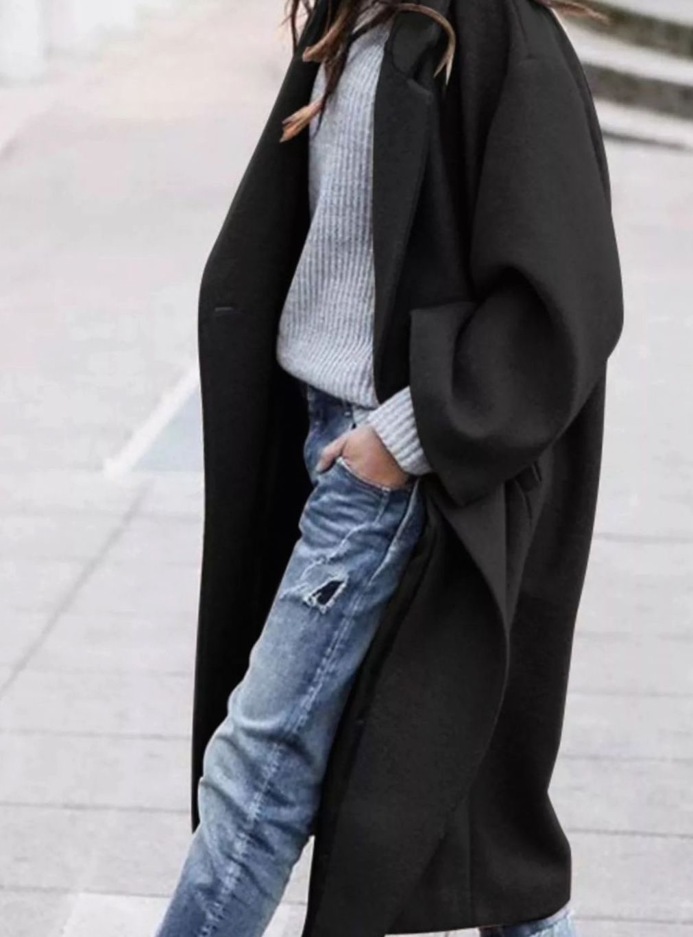 Abrigo largo de lana para mujer, extragrande, de una sola botonadura y de invierno