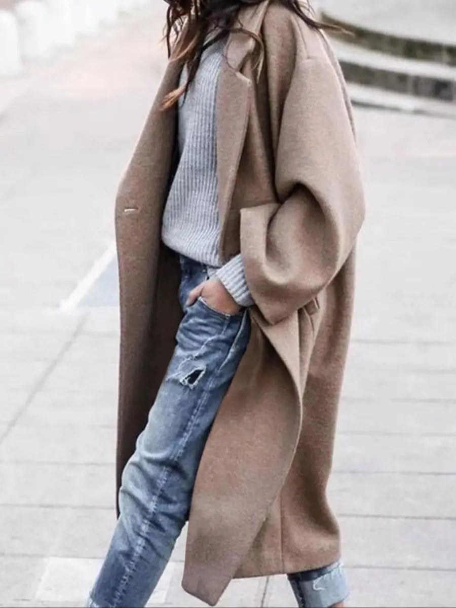 Abrigo largo extragrande de invierno para mujer, efecto lana