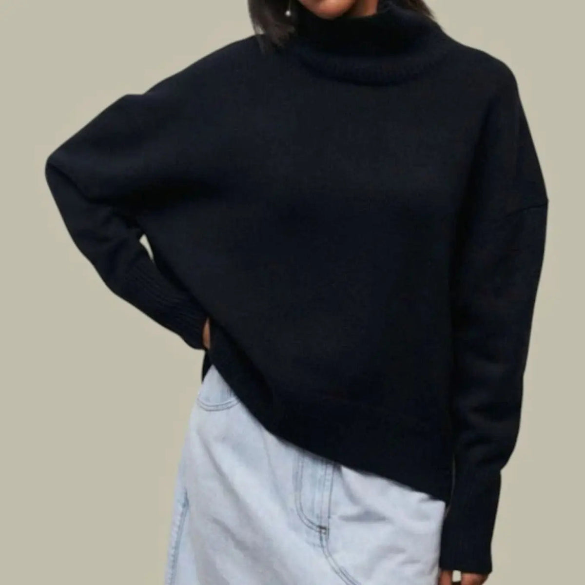 Suéter de invierno extragrande para mujer, corte holgado y cuello alto