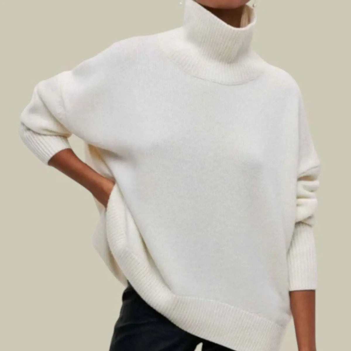 Suéter de invierno extragrande para mujer, corte holgado y cuello alto