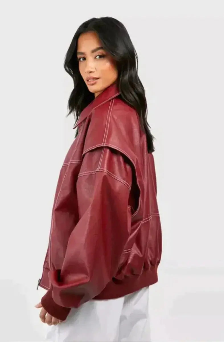 Chaqueta acolchada extragrande para mujer, estilo bomber y costuras en contraste