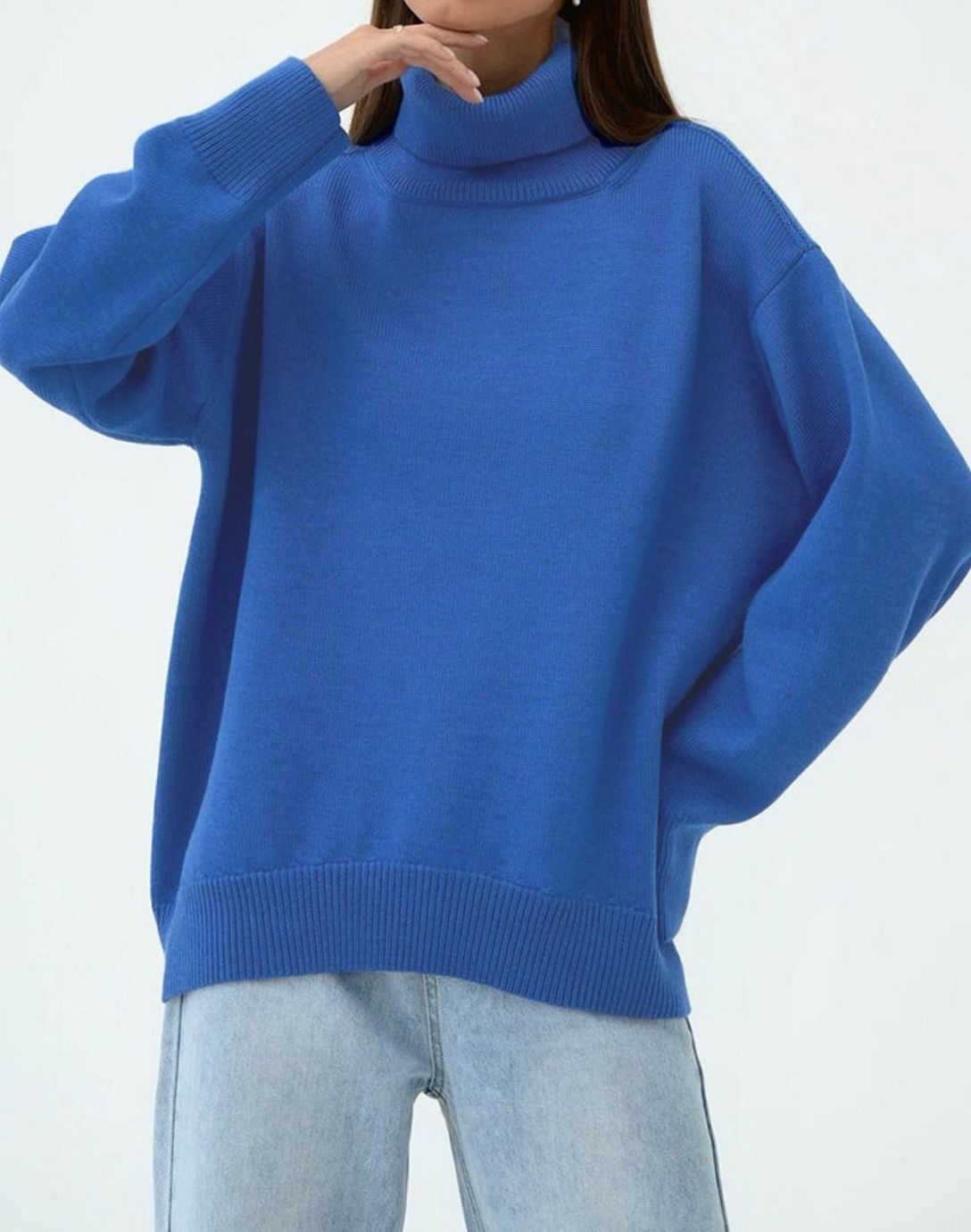 Suéter de punto extragrande para mujer, cuello vuelto y hombros caídos