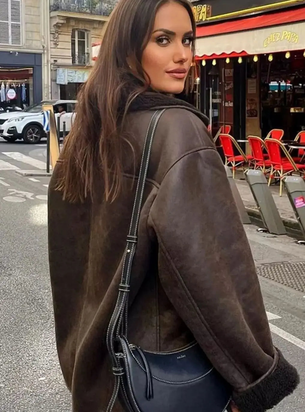 Chaqueta extragrande para mujer, con forro de borreguito y doble botonadura