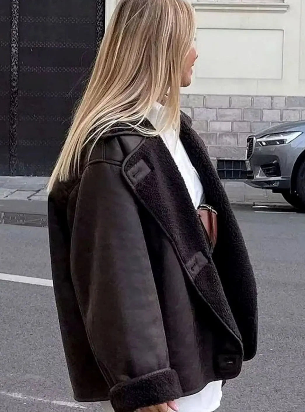 Chaqueta extragrande para mujer, con forro de borreguito y doble botonadura