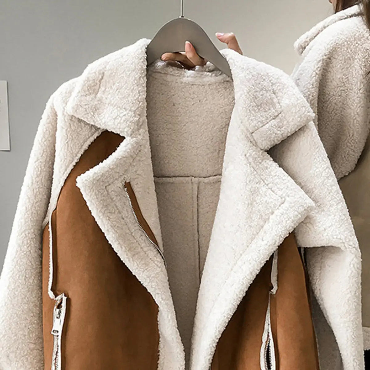 Abrigo de invierno extragrande de forro polar sherpa para mujer, con cremallera