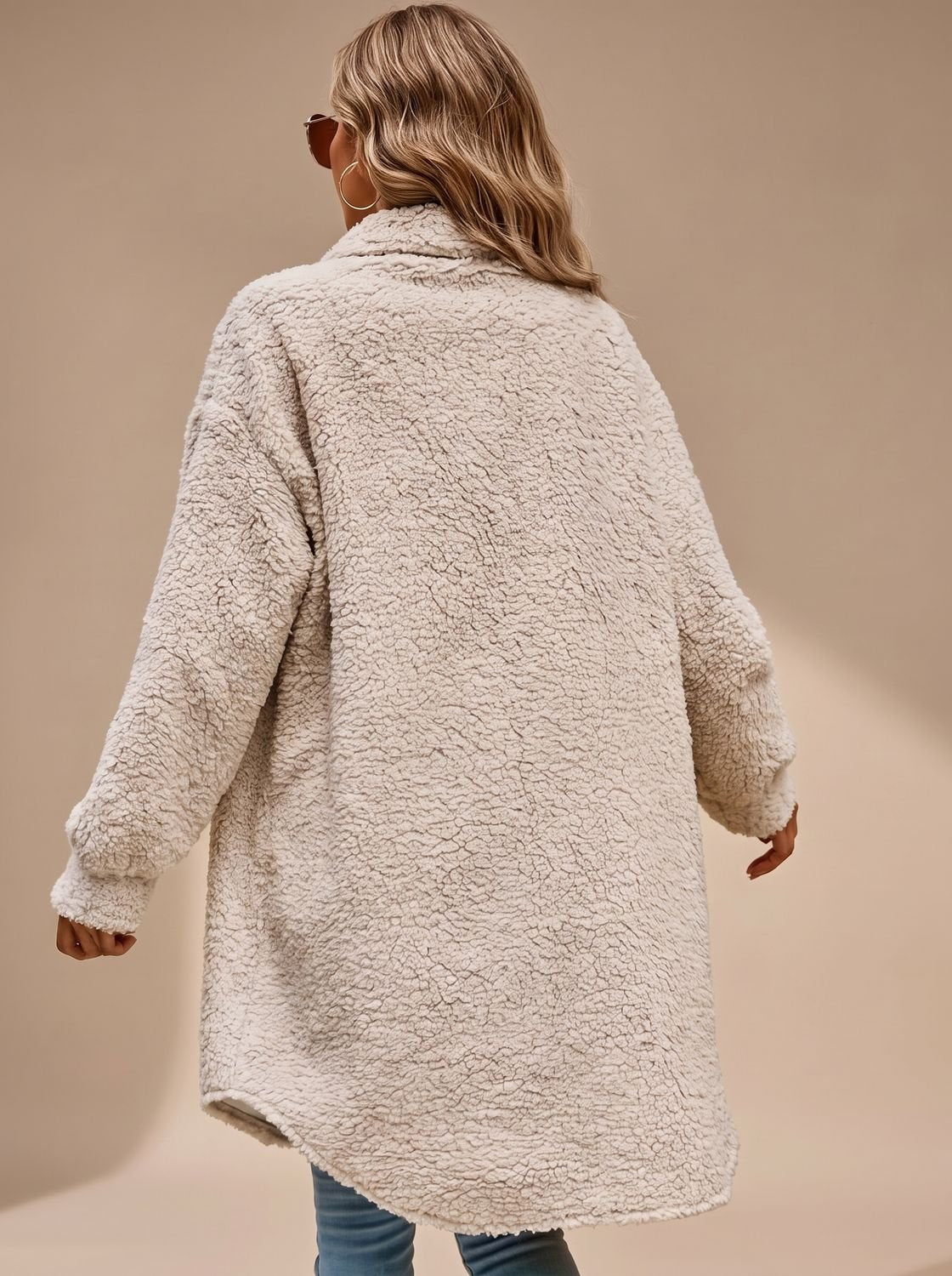 Willow | Abrigo teddy extragrande para mujer, largo, con botones y forro de borreguito