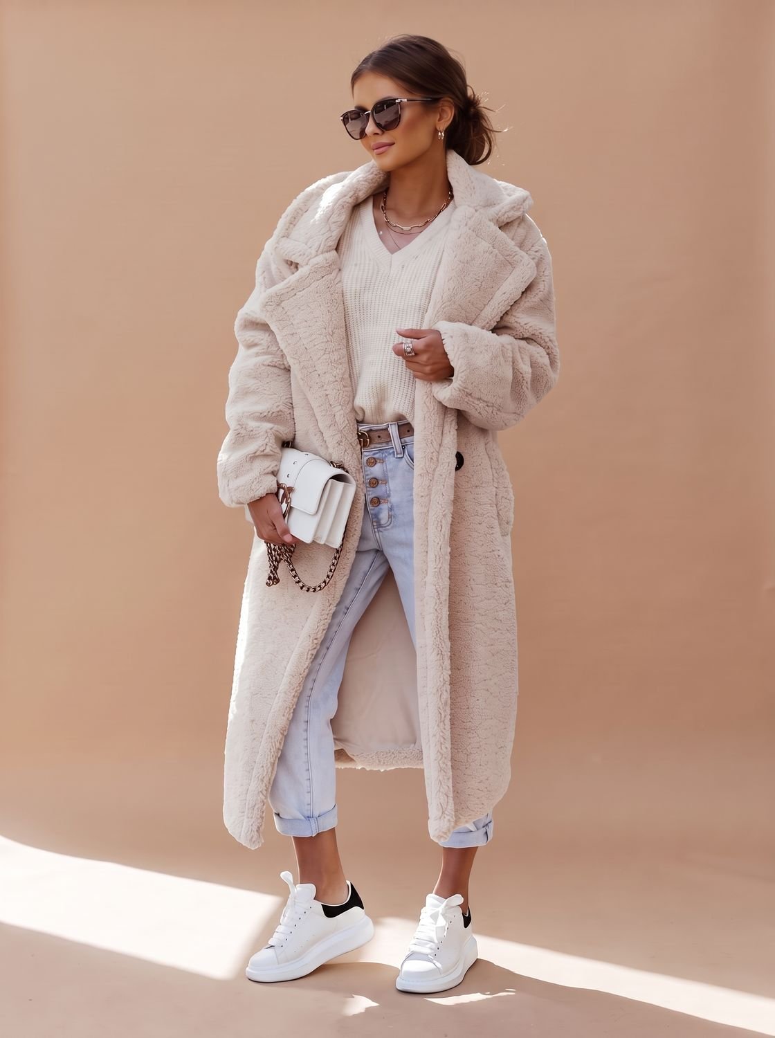 Emily | Abrigo largo de invierno de piel sintética de peluche extragrande para mujer