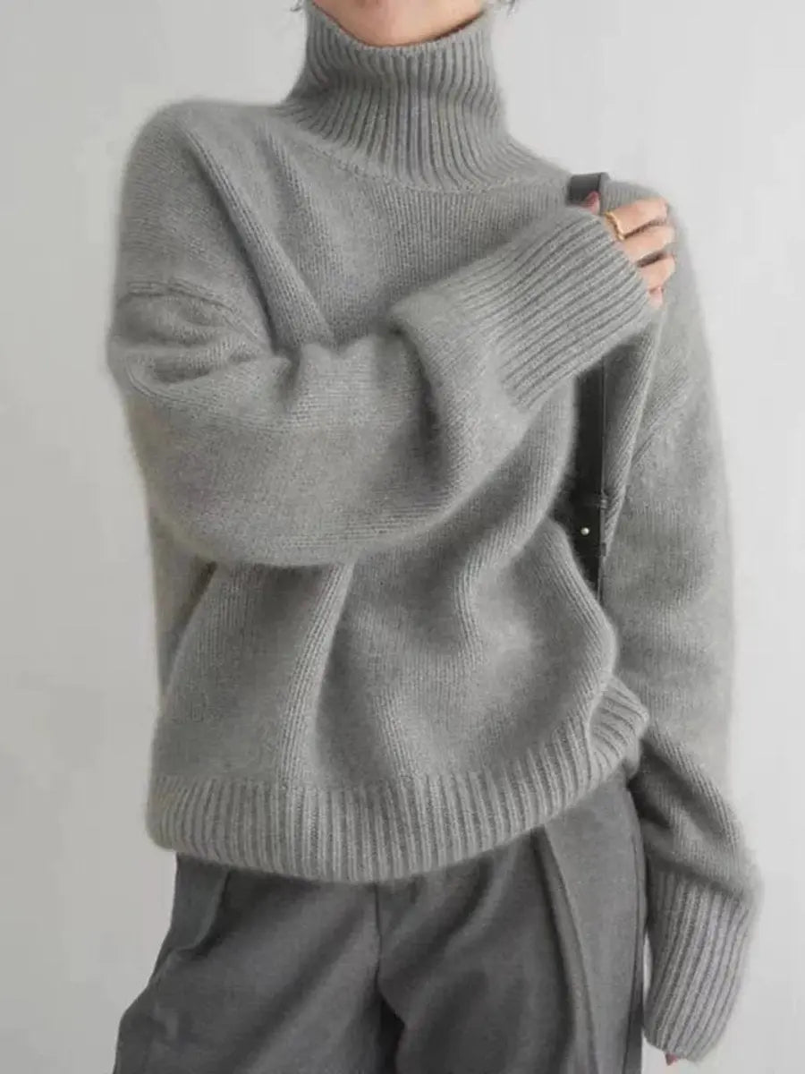 Suéter de punto de cachemira extragrande para mujer, cuello alto