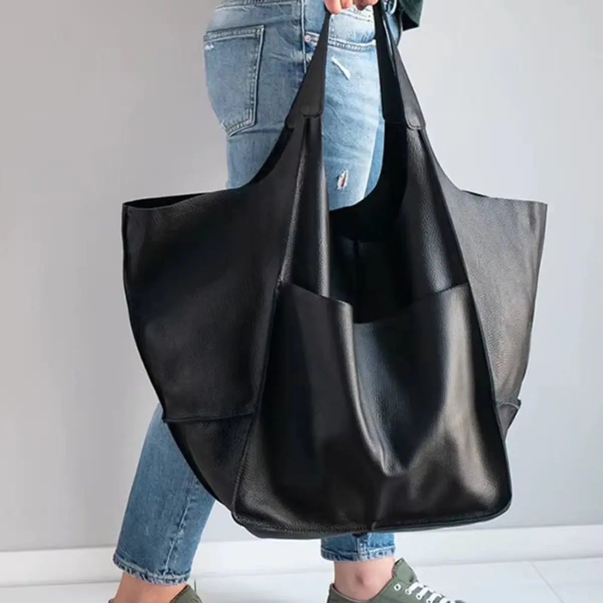 Bolso tote extragrande de piel vegana para mujer, con cierre magnético