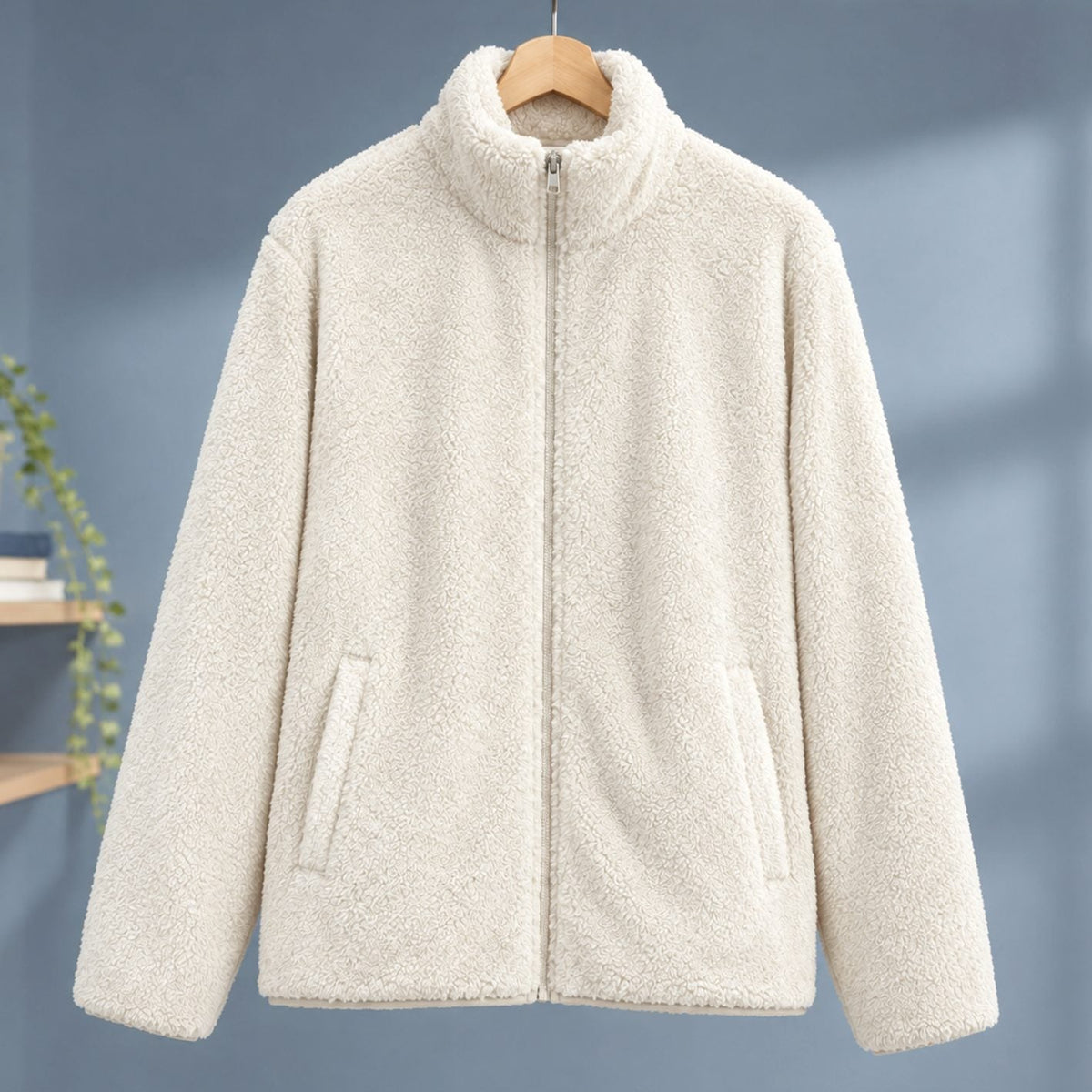 Chaqueta teddy de forro polar afelpado para mujer, cuello alto y cremallera completa