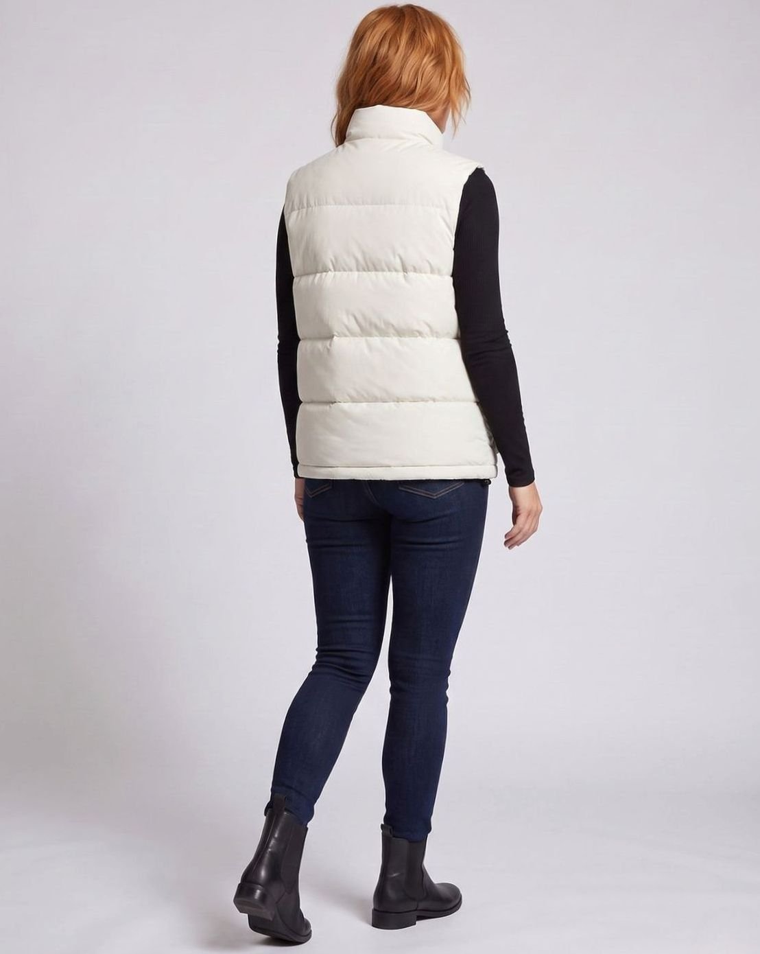 Chaleco acolchado sin mangas con cuello embudo, bolsillos con solapa, color crudo, para mujer