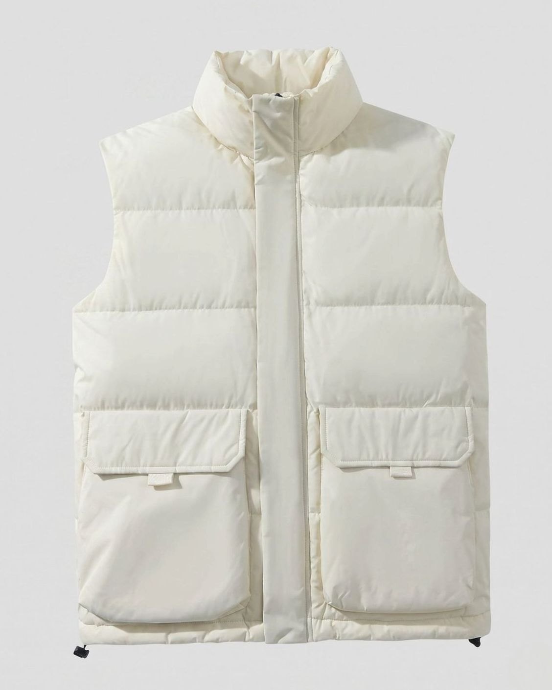Chaleco acolchado sin mangas con cuello embudo, bolsillos con solapa, color crudo, para mujer