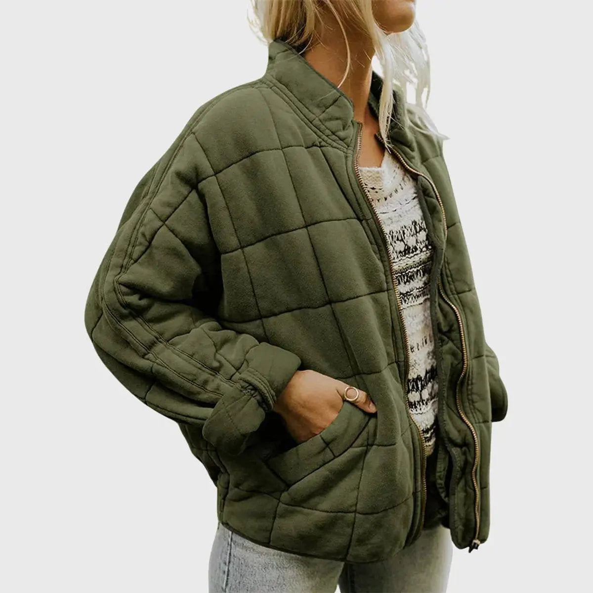 Abrigo acolchado ligero con cremallera y cuello alto, de corte tipo chaqueta, para mujer