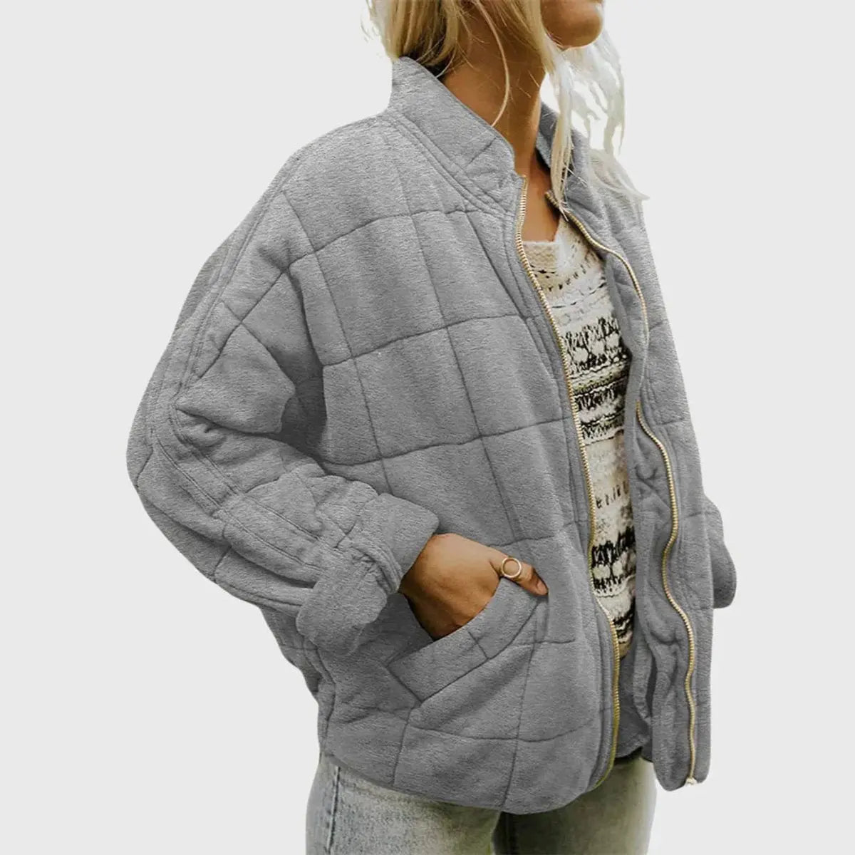 Abrigo acolchado ligero con cremallera y cuello alto, de corte tipo chaqueta, para mujer